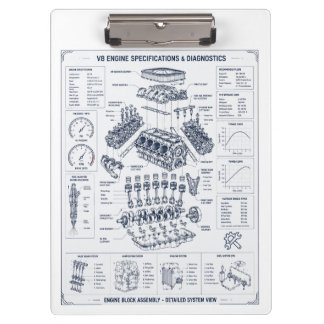 Portapapeles de plano de blueprint de motor automo