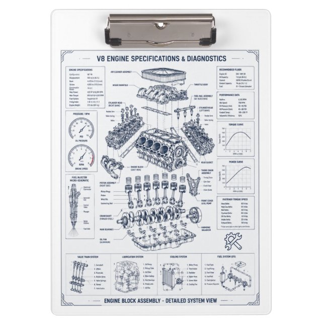 Portapapeles de plano de blueprint de motor automo (Anverso)