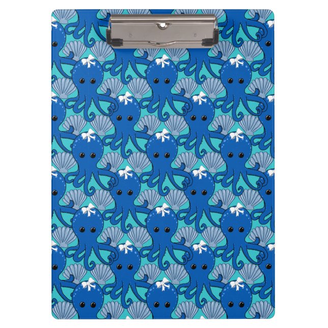 Portapapeles de Pulpo Azul Adorable (Anverso)