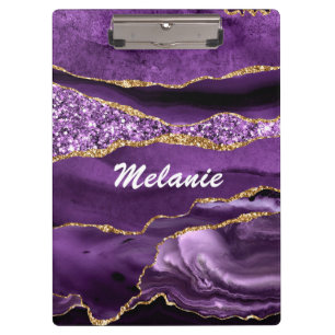 Portapapeles de Purpurina de color morado con nomb
