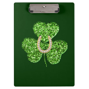 Portapapeles De Shamrock Y Horseshoe purpurina