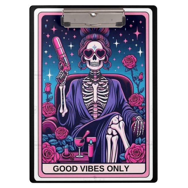 Portapapeles de Tarot de Esqueleto de Buenas Vibra (Anverso)