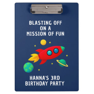 Portapapeles de tema espacial azul marino cumpleañ
