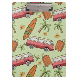 Portapapeles de vacaciones, tablas de surf y palme