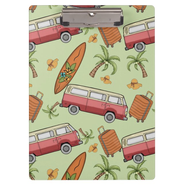 Portapapeles de vacaciones, tablas de surf y palme (Anverso)