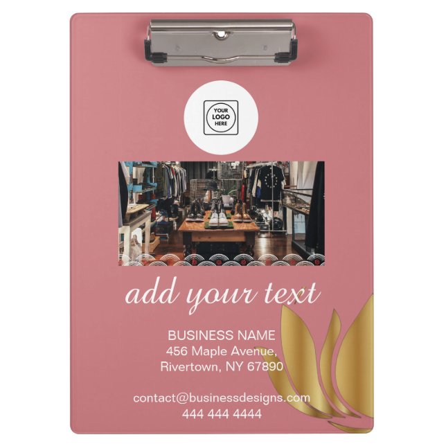 Portapapeles elegante rosa con texto personalizado (Anverso)