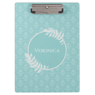 Portapapeles elegante verde azulado de Damask
