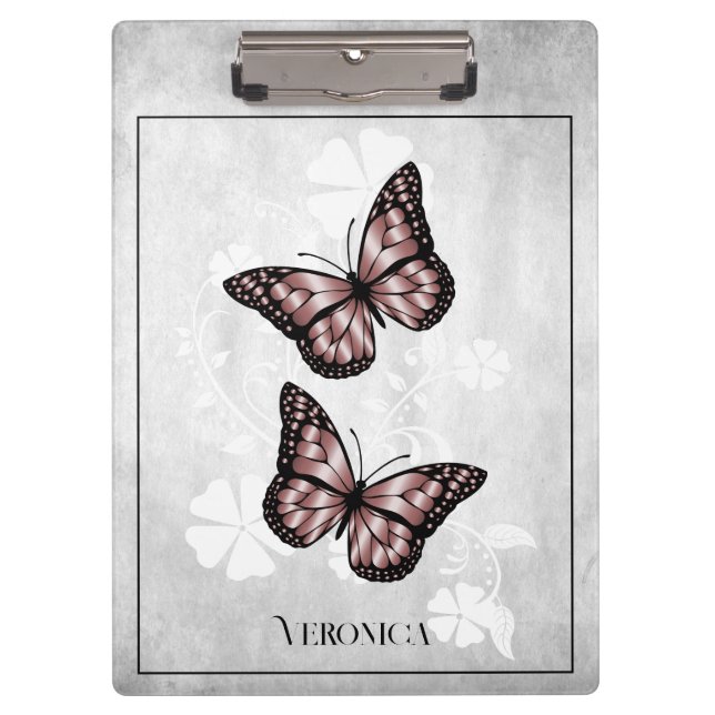 Portapapeles floral de mariposa rosa (Anverso)