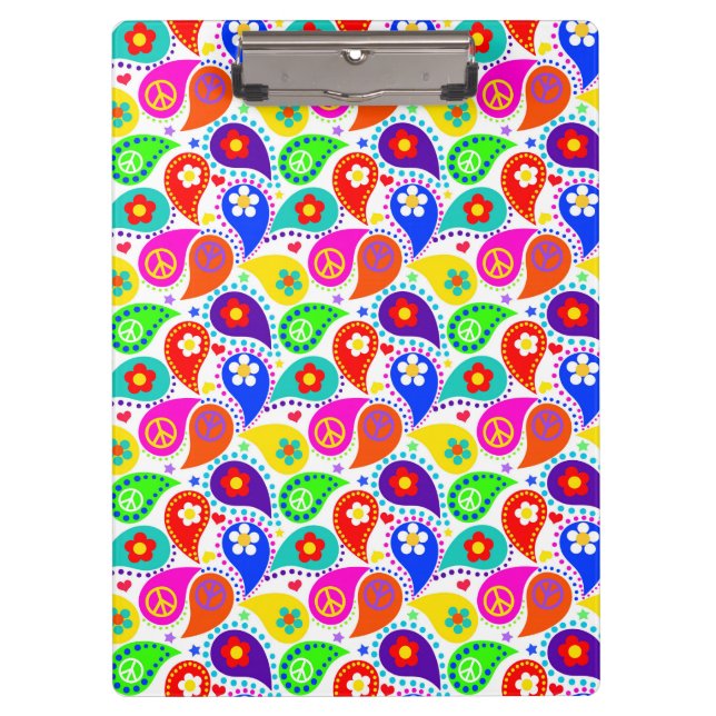 Portapapeles Hippie Paisley Peace Signs and Flower (Anverso)