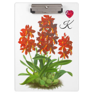 Portapapeles monograma de flor de orquídea roja na