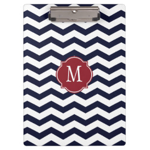 Portapapeles Monograma de Navy Blue & Red Chevron