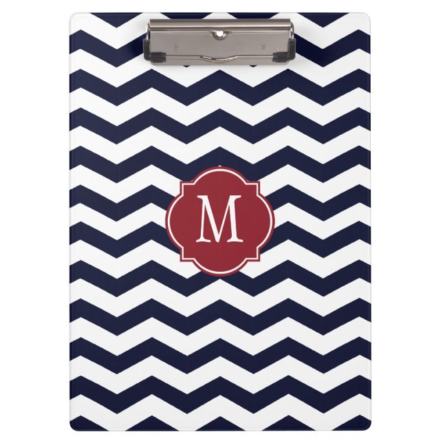 Portapapeles Monograma de Navy Blue & Red Chevron (Anverso)