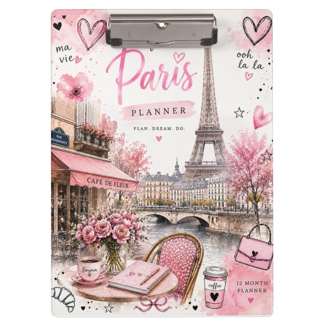 Portapapeles Paris Watercolor Rosa (Anverso)