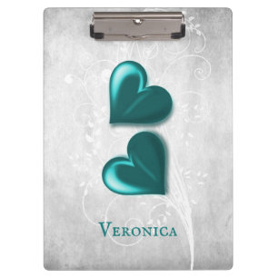 Portapapeles personalizado de corazones verde azul
