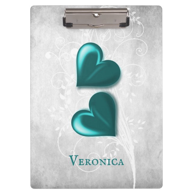 Portapapeles personalizado de corazones verde azul (Anverso)