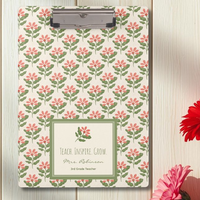 Portapapeles personalizado de flores para maestros (Personalized Floral Teacher Clipboard | Perfect Teacher Appreciation Gift)