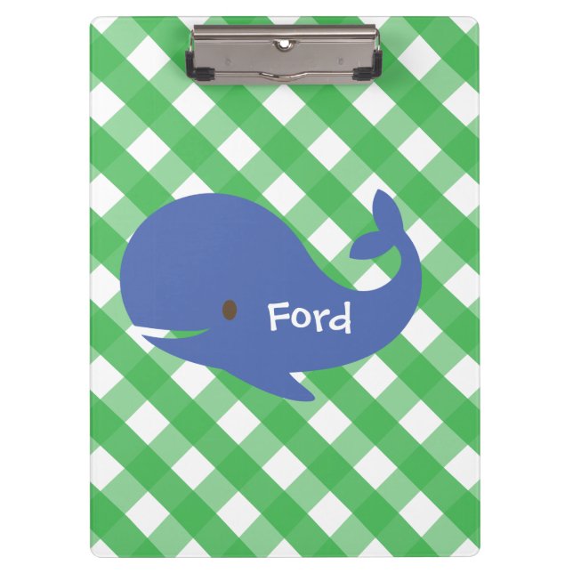 Portapapeles personalizado de Gingham Whale (Anverso)