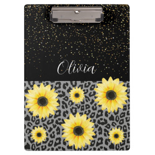 Portapapeles personalizado de leopardo y girasoles