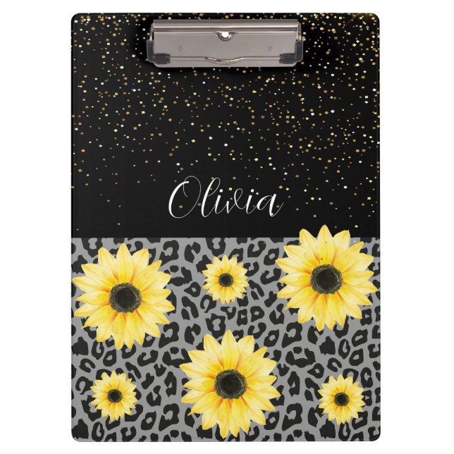 Portapapeles personalizado de leopardo y girasoles (Anverso)