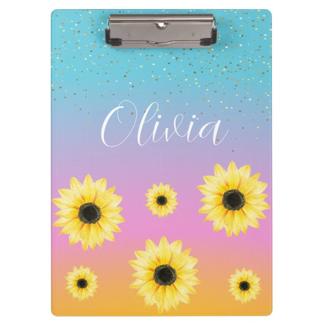 Portapapeles personalizado de leopardo y girasoles (Anverso)
