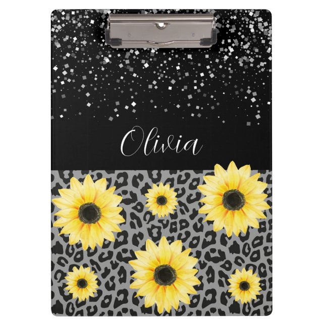 Portapapeles personalizado de leopardo y girasoles (Anverso)