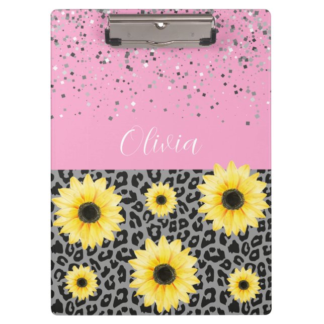 Portapapeles personalizado de leopardo y girasoles (Anverso)