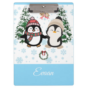 Portapapeles personalizado de pingüinos navideños