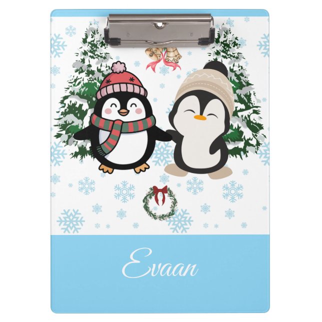 Portapapeles personalizado de pingüinos navideños  (Anverso)