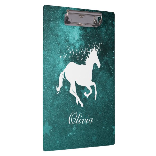 Portapapeles personalizado de Unicornio verde azul (Derecha)