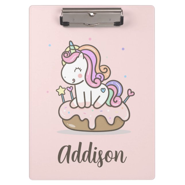 Portapapeles personalizado del pastel de unicornio (Anverso)