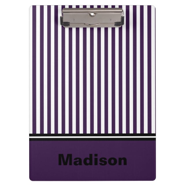 Portapapeles rayado morado y blanco personalizado (Anverso)