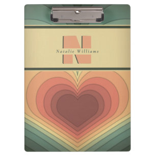 Portapapeles retro Funky Romántico Monograma Coraz