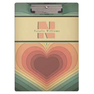 Portapapeles retro Funky Romántico Monograma Coraz