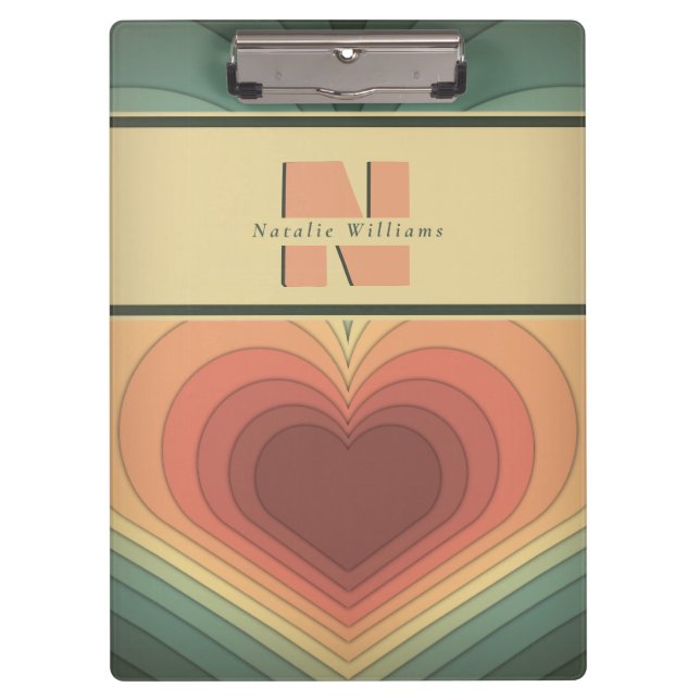 Portapapeles retro Funky Romántico Monograma Coraz (Anverso)