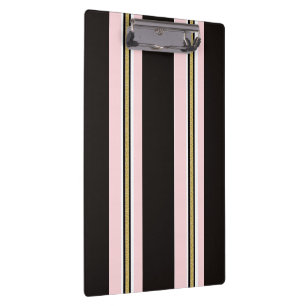 Portapapeles rosa y blanco con franja negra y dora