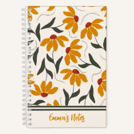 Portátil de espiral floral amarillo | Cuaderno de