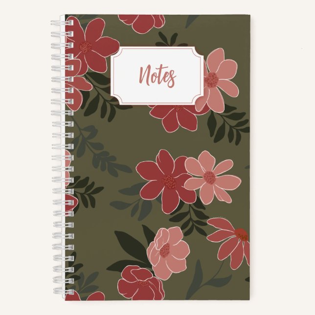 portátil de espiral floral rosa y verde | Cuaderno (Anverso)