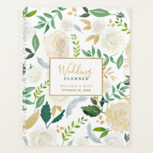 Portátil del planificador de bodas de oro con flor