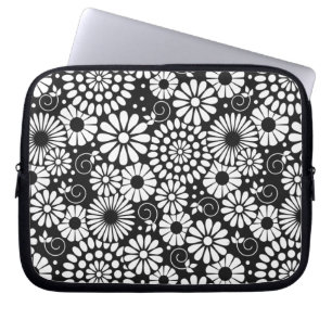 Portátil Flores blancas negras retro Funda para portátiles