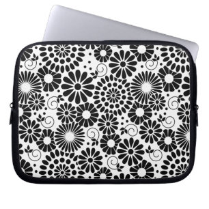 Portátil Flores blancas negras retro Funda para portátiles