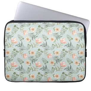 Portátil Flores de color de agua suave y deja la funda para