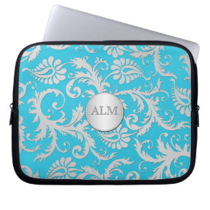 Portátil Funda Aqua Blue and Silver Damask para portátiles