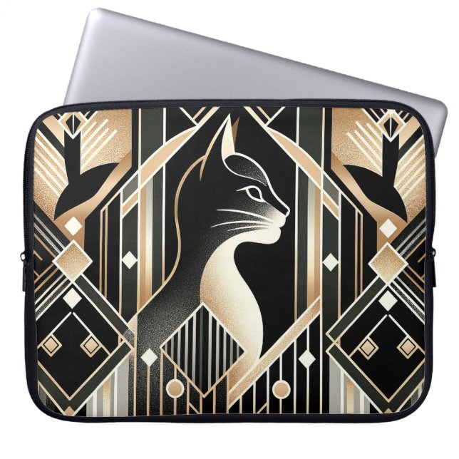 Portátil Funda de la laptop decorativa para gato negro abst (Frente)