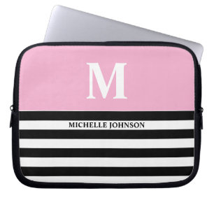 Portátil Funda de portátiles rayados rosados en negro para