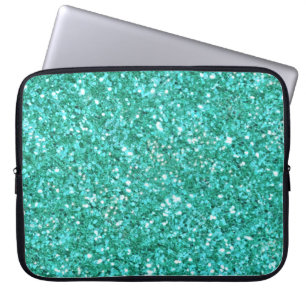 Portátil Funda de purpurina brillante verde azulada para po