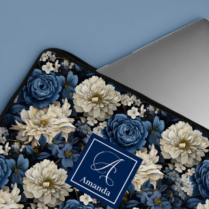 Portátil Funda elegante para laptop con flores azules y bla