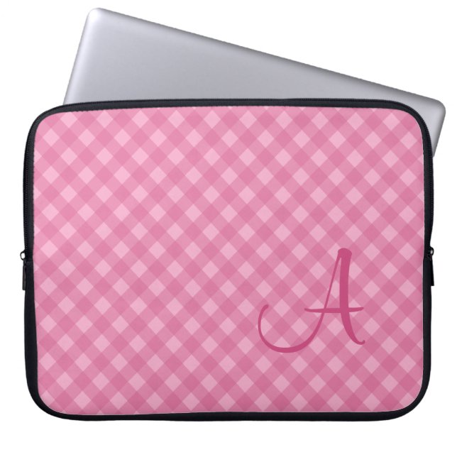 Portátil Funda Monogramada para portátiles de Gingham rosa (Frente)