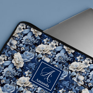 Portátil Funda para Laptop de Flores Azules y Blancas Elega