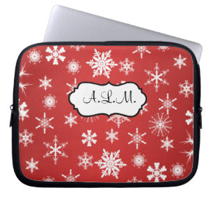 Portátil Funda para portátiles de copos de nieve rojos y bl
