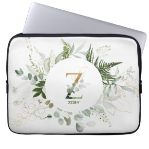 Portátil Letra monograma Z Foliage Wreath Funda para portát